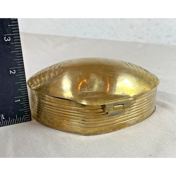 Solid Brass Clam Shell Trinket Box Lot of 2 Hinged Lids Patina Mid Century Vtg - Picture 6 of 12